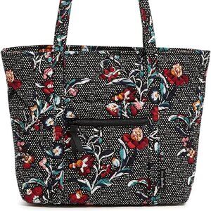 Vera Bradley Cotton Small Vera Tote Bag in Perennials Noir Dot